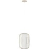 EGLO Hanglamp Terrarosa, pendellamp boven eettafel, eettafellamp van metaal in zandkleur en wit textiel, lamp hangend voor eetkamer, E27 fitting, Ø 24 cm
