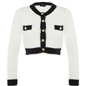 TRENDYOL Dames kleurblok lange mouwen slanke gebreide cardigan sweater, ecru, L