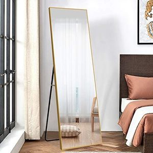 NeuType Spiegel over de volledige lengte, staand hangend of leunend tegen muur, rechthoekige vloerspiegel dressing spiegel wandgemonteerde spiegel voor slaapkamer badkamer woonkamer, gouden frame met