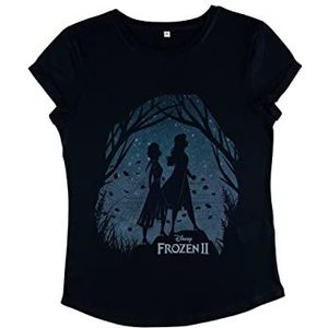 Disney Women's Frozen 2-FROZEN2 Scenery Organic Roll Sleeve T-Shirt, Navy Blue, S, donkerblauw, S