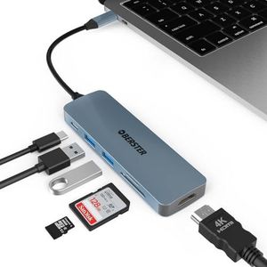 Aluminium USB C-hub, 6-1 multiport USB 3.0 HUB-adapter met 4K HDMI, 100W PD, 2 USB 3.0, SD/TF-kaartlezer, compatibel met MacBook Pro/Air, Surface Pro 8