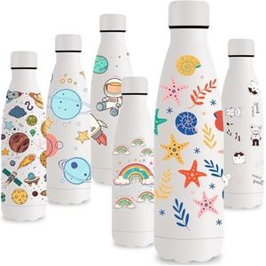 Vikastar Thermosfles, 500 ml, BPA-vrij, voor warme dranken, lekvrij, roestvrij staal voor school, sport, fitnessstudio, fietsen, wit, met zeester