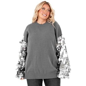 Lovedrobe Dames Crew Neck Jumper Dames Balloon Sleeve Sweater Oversized Sequin Versierd Dropped Shoulder Pullover Knitwear Antraciet 40-42, antraciet, 40/42 NL