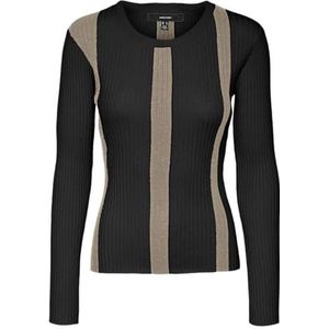 VMGOLD New Rib LS O-Neck Pullover, Zwart/Detail: w. Silver Mink Melange, M