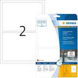 HERMA 8333 weerbest folielabels A4 (190 x 135 mm, 25 velles, polyesterfolie, mat) zelfklevend, bedrukbaar, extreme sterk klevende en duurzame etiketten, 50 etiketten voor printer, wit