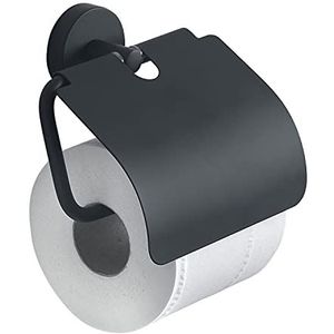 Gedy G-Osaka toiletpapier, afgedekt, zwart, afmetingen 13,6 x 13,5 x 5,2 cm, rolhouder van crmall, roestvrij staal en container van gesatineerd glas, 10 jaar garantie, R&D-design, zwart, uniek