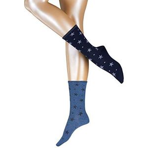 ESPRIT Dames Dots & Stars 2-pack sokken katoen zwart blauw versterkte damessokken met patroon ademend patroon kleurrijk dun met stippen en sterren 2 paar, meerkleurig (assortiment 40)., 39-42 EU