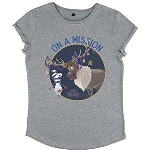 Disney Women's Frozen-On a Mission Organic Rolled Sleeve T-Shirt, Melange Grey, L, grijs (melange grey), L