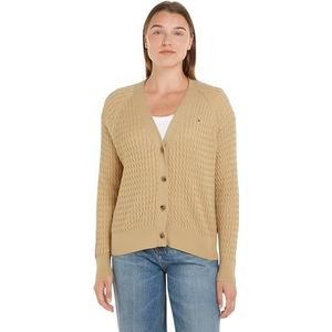 Tommy Hilfiger Dames CO Cable V-NK Cardigan Harvest Wheat M, Oogst tarwe, M
