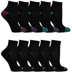 Fruit of the Loom Dagelijkse zachte gewatteerde enkelsokken voor dames (10 stuks), Zwart Assortiment, 8-12