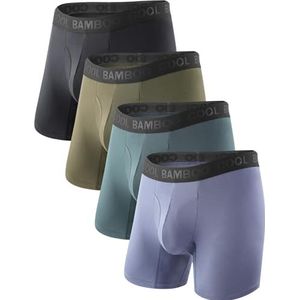 Bamboo Cool Herenondergoed, boxershorts, zachte bamboe-viscose, ademend prestatie-ondergoed voor heren, verpakking van 4 stuks, Grijs Groen + Grijs Blauw + Donkergrijs + Olijfgroen, M