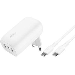 Belkin BoostCharge 3-poorts USB-C-wandlader met PPS (67 W), USB-C PD 3.1, oplader telefoon, usb charger, snellader voor o.a. iPhone 15-serie, MacBook Pro, AirPods, Galaxy, inclusief USB-C/USB-C-kabel