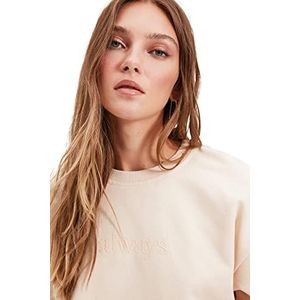 Trendyol Dames Beige Borduurwerk en Crop Gebreide Sweatshirt, XS