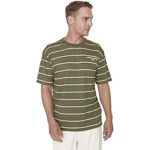 Trendyol Heren Khaki Gestreept Oversize Fit T-Shirt, L