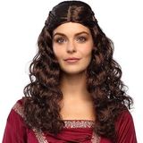 Boland 85717 - Pruik jonkvrouw, lang bruin haar met krullen en vlechtje, middeleeuwen, ridders, accessoires voor carnavalskostuums en themafeest