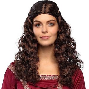 Boland 85717 - Pruik jonkvrouw, lang bruin haar met krullen en vlechtje, middeleeuwen, ridders, accessoires voor carnavalskostuums en themafeest