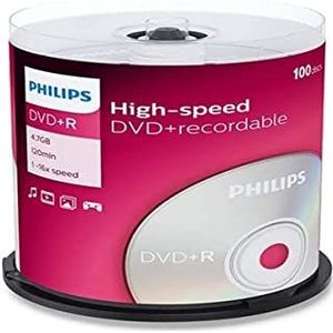 Philips DVD+R blanks (4,7 GB data/120 minuten video, 16x High Speed opname, 100 spindel)