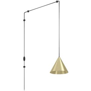 EGLO Hanglamp Narices, pendellamp met kabel en stekker, lamp hangend boven eettafel, eetkamerlamp van metaal in geborsteld messing en zwart, E27 fitting