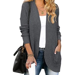 MEROKEETY Womens 2025 Fall Long Sleeve Open Front Cardigans Chunky Knit Draped Sweaters Outwear Darkgrey S