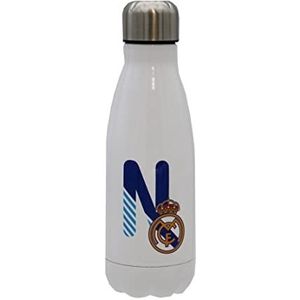 Real Madrid - roestvrijstalen waterfles, hermetische sluiting, met letter N-ontwerp in blauw, 550 ml, witte kleur, officieel product (CyP Brands)