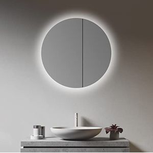 Talos Spiegelkast badkamer met verlichting rond Ø 60 cm - badkamer spiegelkast met hoogwaardig aluminium frame - badkamer spiegelkast met twee glazen legplanken