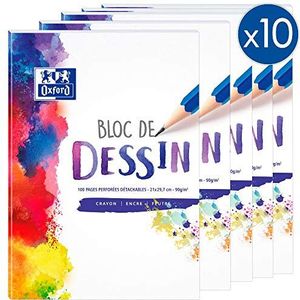 Oxford notitieblok, A4, 100 pagina's, effen kleur, wit, 10 stuks