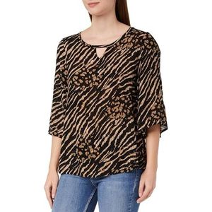 KAFFE Damesblouse met halve lengte, Bell Mouw, Cut-Out Neck Regular Fit Print, Zwarte en bruine dierenprint, 32