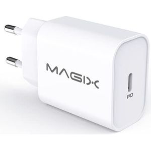 Magix USB Type-C oplader PD 3.0 20W 3A, snellaadadapter met 3A uitgang, AC 100-240V naar DC 6V 9V 12V (compatibel met iPhone, AirPods Pro, iPad Pro) (wit) (EUR Plug)