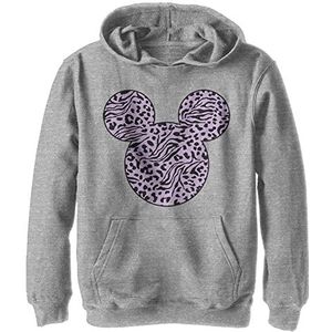 Kids' Disney Classic Mickey Zebra Cheeta Fill Youth Pullover Hoodie, Athletic Heather, Medium, Athletic Heather, M