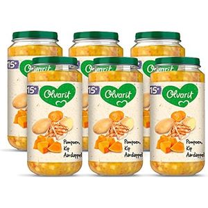 Olvarit Pompoen Kip Aardappel - babyhapje voor baby's vanaf 15+ maanden - 6x250 gram babyvoeding in een maaltijdpotje