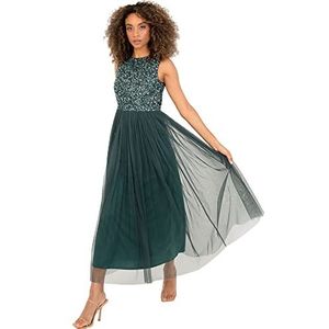 Maya Deluxe Vrouwen Midaxi Jurk Dames Mouwloze Pailletten Hoge Empire Taille Tule Versierd voor Bruiloft Gast Bal Bruidsmeisje, Emerald Groen, 38