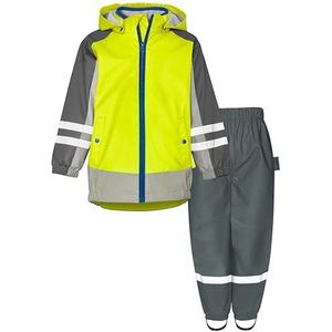 Playshoes Regenset, tweedelig, 3-in-1 regenjas en regenbroek, waterdicht, 3-in-1 gele band, 128