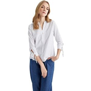 DeFacto Shirt met lange mouwen voor dames, 3/4 mouwen, hemdblouse voor dames, bovenstuk, vrijetijdskleding, off-white, L