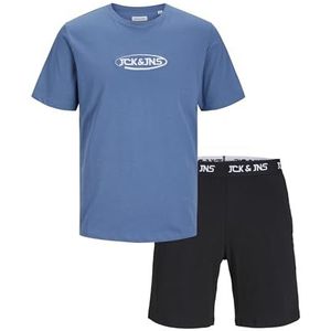 Jacoliver SS JNR Tee en Shorts Set, Coronet Blue/Pack: zwarte shorts, 140 cm