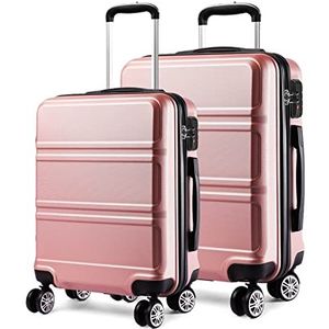 Kono Fashion handbagage, lichtgewicht ABS trolley met harde wand, reiskoffer, Naakt,3 Pcs Set