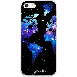 Gocase World Map Universe hoes | compatibel met iPhone 5 / 5S / SE | transparant met print | siliconen doorzichtige TPU beschermhoes krasbestendig Phone Case | wereldkaart universum