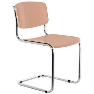 DRW Set van 4 stoelen van ABS en metaal in chroom en roze, 43 x 57 x 81 cm