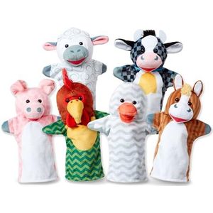 Melissa & Doug Boerderijvriendjes handpoppen, set van 6 (koe, schaap, paard, eend, kip en varken)