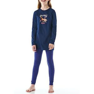Schiesser Meisjespyjama nachthemd met leggings lang - 100% biologisch katoen - maat 92 tot 140, donkerblauw 179960, 116 cm