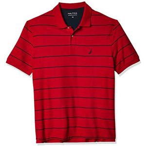 NAUTICA Men's Big and Tall Classic Short Sleeve Striped Polo Shirt, red, LT