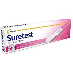 Cooper SURETEST - Zwangerschapstest - voor een nauwkeurig resultaat vanaf de eerste dag van vertraging van de menstruatie - zelftest - doos met 1 test