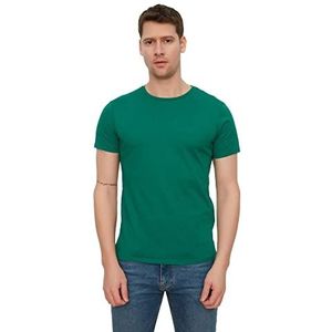 Trendyol Heren groene basic mannen slim fit 100% katoen korte mouwen ronde kraag T-shirt, groen, klein