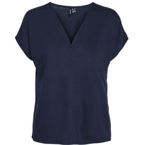 VERO MODA VMJOY LINNEN SS V-hals TOPJRS NOOS, navy blazer, M