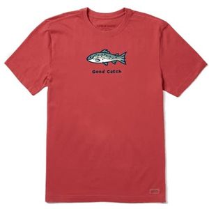 Life Is Good Crusher Crusher T-shirts voor heren, korte mouwen, katoen, grafisch T-shirt, off-road jake, Good Catch - Faded Red, L