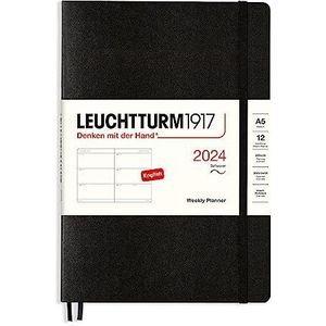 LEUCHTTURM1917 367666 weekkalender, softcover, medium (A5) 2024, 12 maanden, zwart, Engels