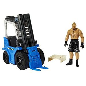 Mattel WWE Wrekkin Slam 'N Stack Forklift met heffunctie en onderdelen die uit elkaar vallen, inclusief 15 cm hoge Brock Lesnar Basic Action Figure, cadeau voor kinderen vanaf 6 jaar. HLM00