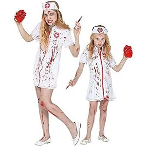Widmann - Zombie-verpleegsters, 2-delig, jurk, hoofdbedekking, rood-wit, voor meisjes, bloedbesmeurd, arts, geneeskunde, ziekenhuis, kostuum, themafeest, carnaval, Halloween