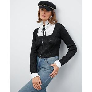 Koton Gebreide trui met lange mouwen voor dames, gebreide vierkante hals, zwart (999), S