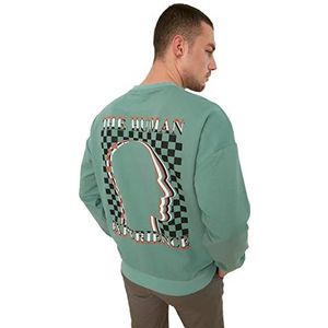 Trendyol Heren Mint Male Oversize Bicycle Collar Long Sleeve Print Sweatshirt, XS