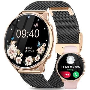 Fitonme Smartwatch voor dames met oproep, Bluetooth 5.2, 1,39 inch HD, rond, smartwatch met 2 armband, 120 sportmodi SpO2, hartslag, slaap, calorieën, smartwatch voor Android iOS